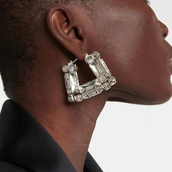 Oversized Statement Crystal Rhinestone Square Hoops - Picture 1 of 3